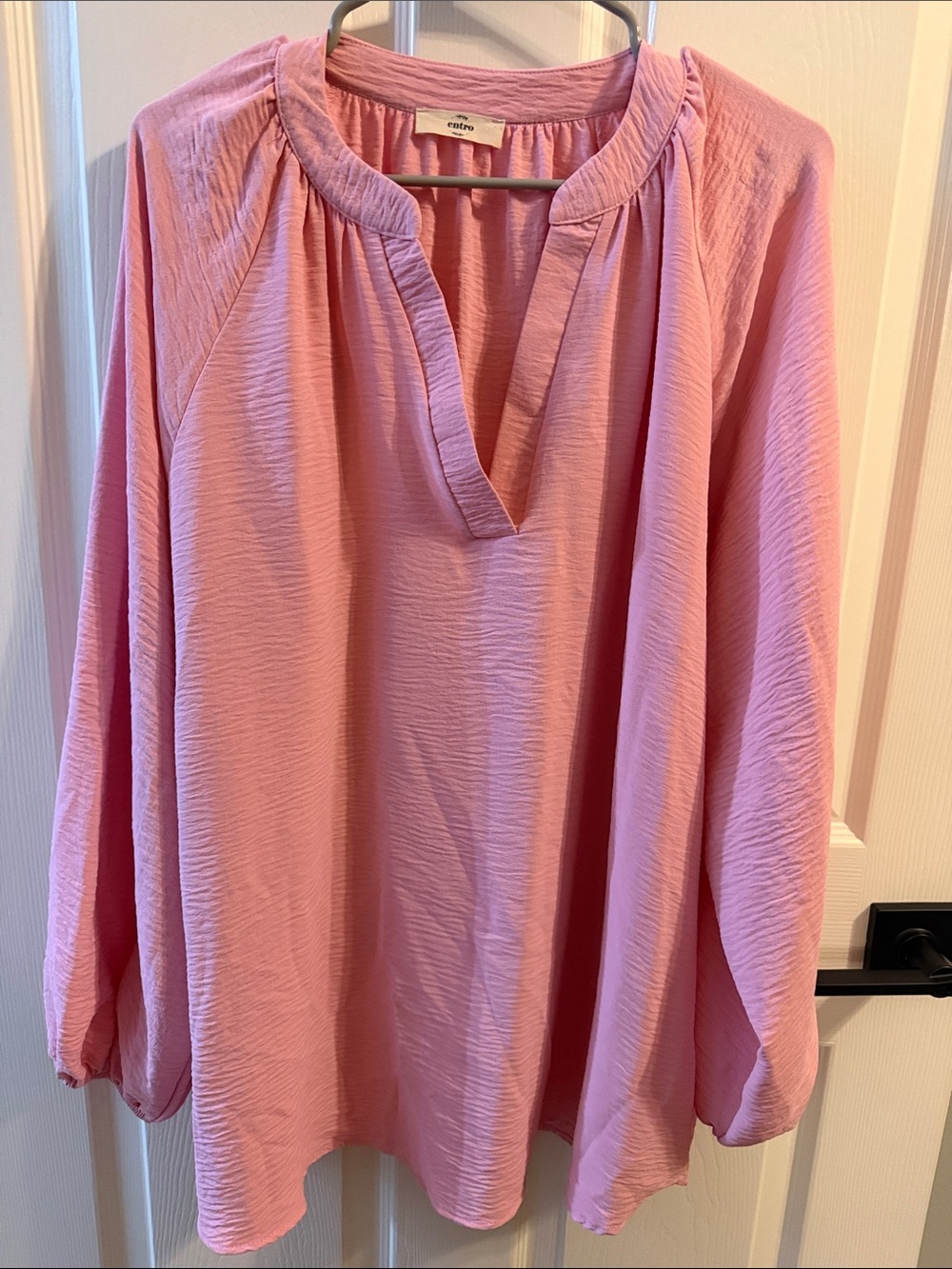 entro Pastel Pink V-Neck Peasant Blouse